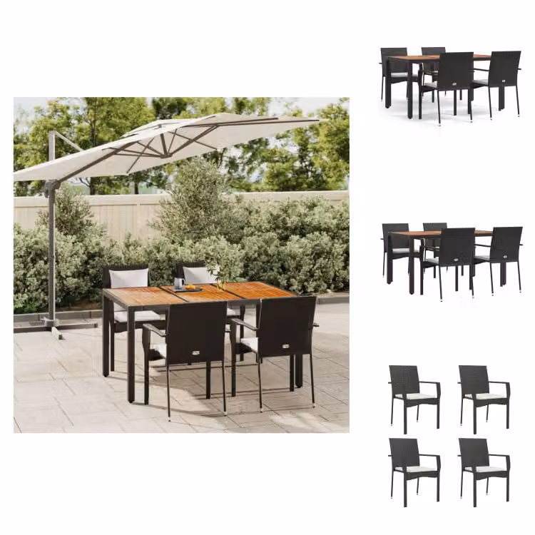 vidaXL Set da pranzo da giardino 5 pezzi con cuscini in poly rattan nero - Set di mobili da giardino