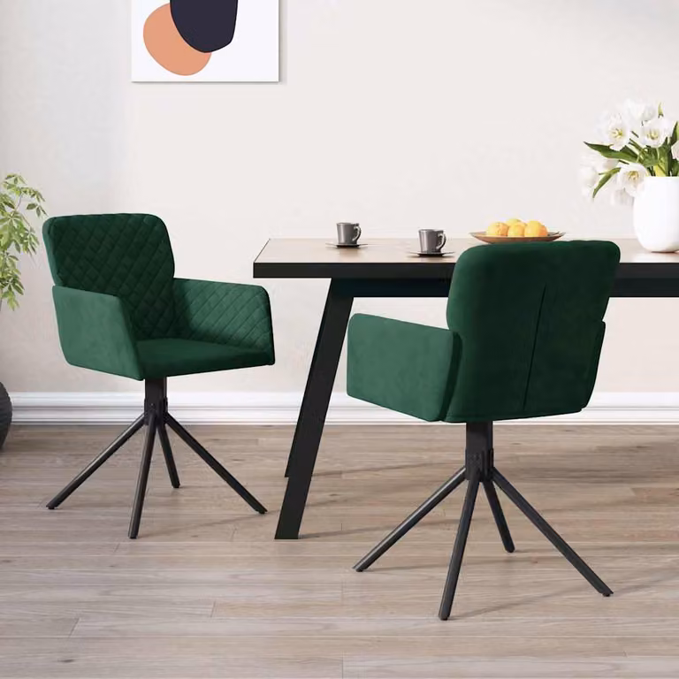 Set di 2 sedie da pranzo girevoli vidaXL in velluto verde scuro con design moderno