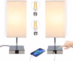 ZMH set di 2 lampade da comodino lampada da tavolo touch dimmerabile USB lampada da tavolo vintage con funzione di ricarica E27 ricaricabile luce notturna bianco caldo con paralume in tessuto lampada da tavolo per soggiorno camera da letto