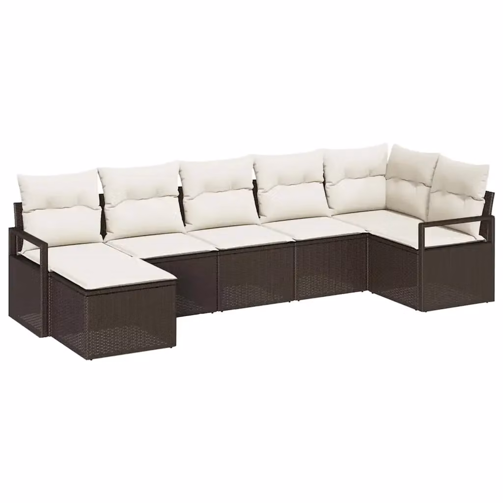 Set di divani da giardino vidaXL a forma di U composto da 7 pezzi in rattan marrone con cuscini e struttura in acciaio rivestito in polvere – 2