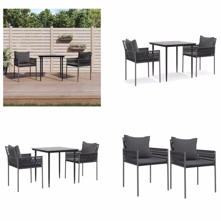 vidaXL Set da pranzo da giardino 3 pezzi con cuscini in rattan e acciaio - Set da pranzo da giardino - Set da pranzo da giardino - Set da pranzo da esterno