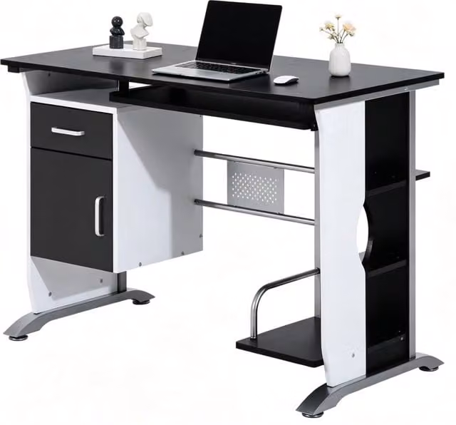 Scrivania contemporanea 100x52x75 cm in MDF e metallo nero con vani contenitore
