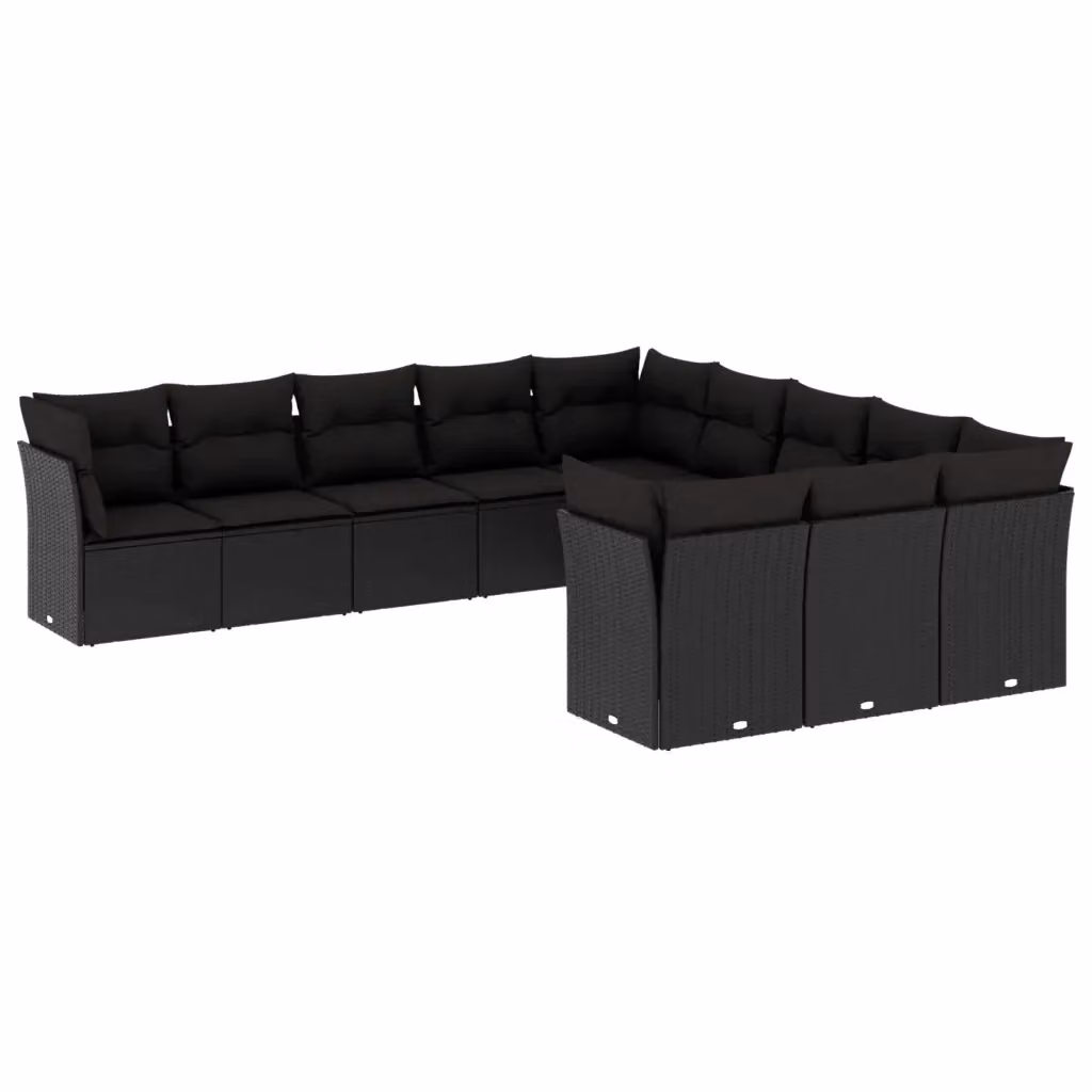 vidaXL Set Divani da Giardino a L 11 pz in Polyrattan e Metallo Nero con Cuscini Imbottiti e Rivestimenti Rimovibili – 2