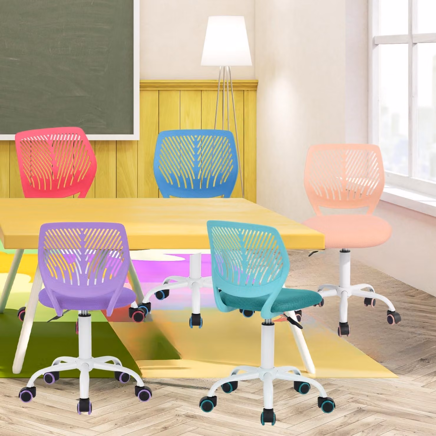 Sedia da ufficio senza braccioli, sedia girevole con altezza regolabile, color viola, ideale per l'ufficio domestico