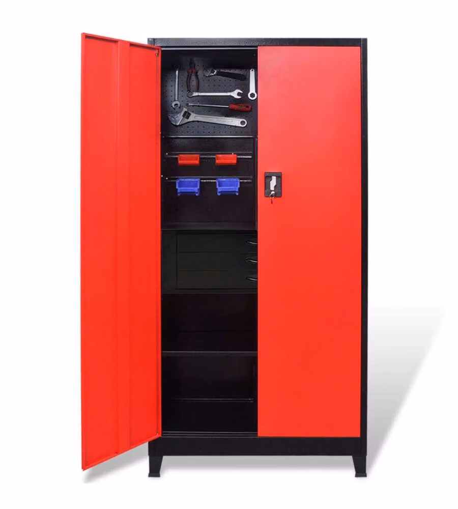 Armadio Portautensili con Cassetti 90x40x180 cm Rosso e Nero