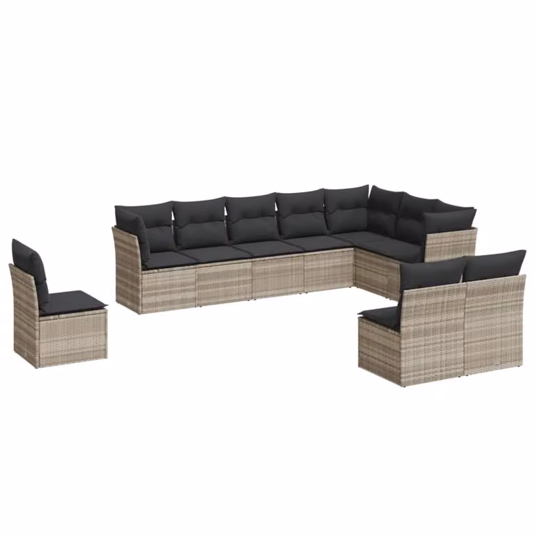 Set Divano Giardino 10 pz con Cuscini Grigio Chiaro Polyrattan