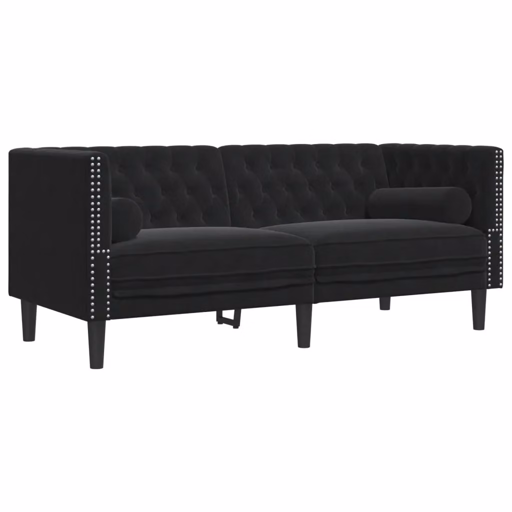 Divano Chesterfield a 2 posti vidaXL in velluto nero con cuscini inclusi – 2