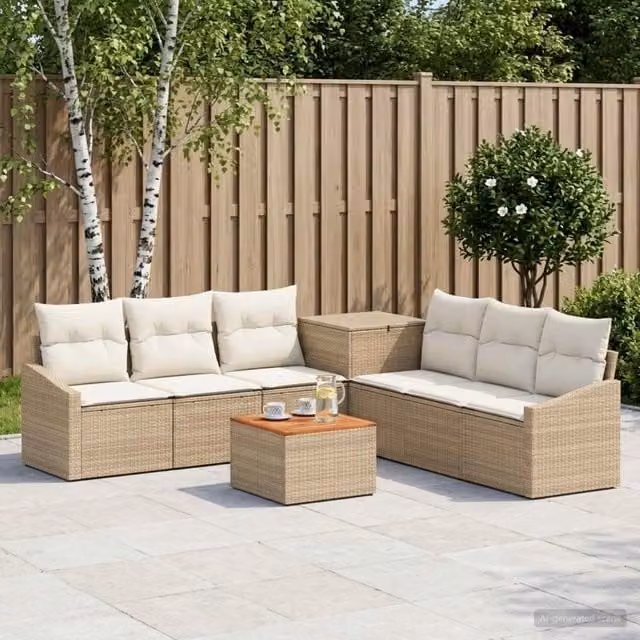 Set di divani 8 pz Beige e Bianco Crema 55 x 55 x 37 cm 3448234