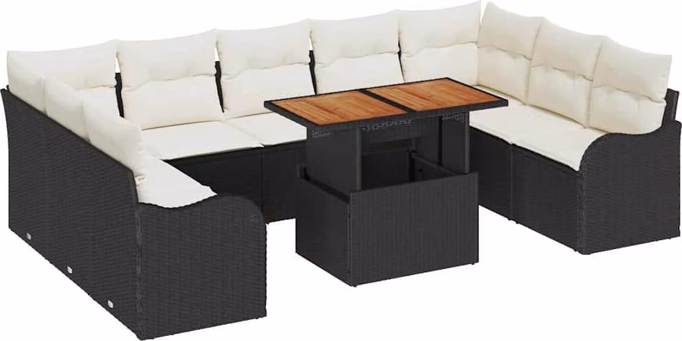 Set Divano da Giardino 10 pcs Nero Poly Rattan