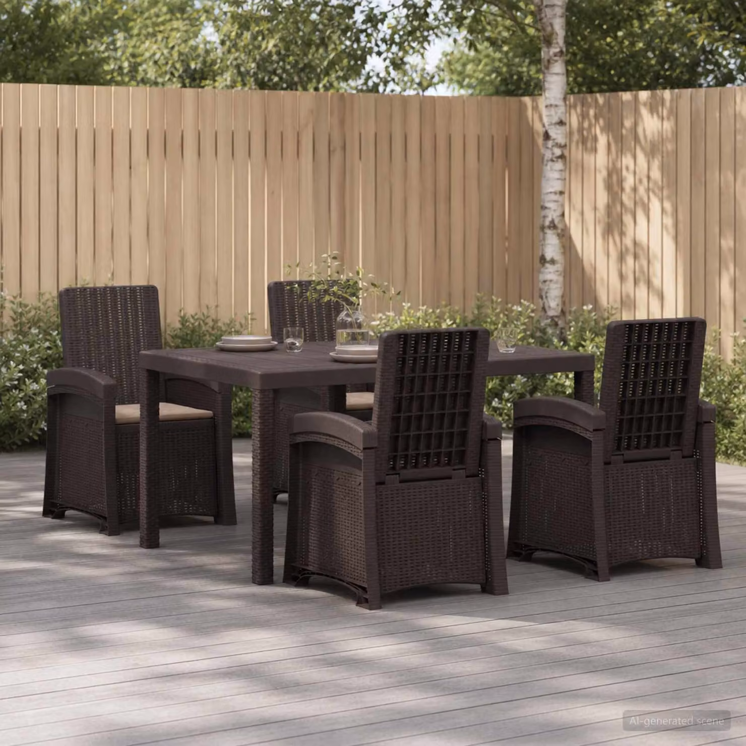 Set da pranzo per giardino e terrazzo vidaXL in rattan sintetico da 5 pezzi, colore marrone e beige