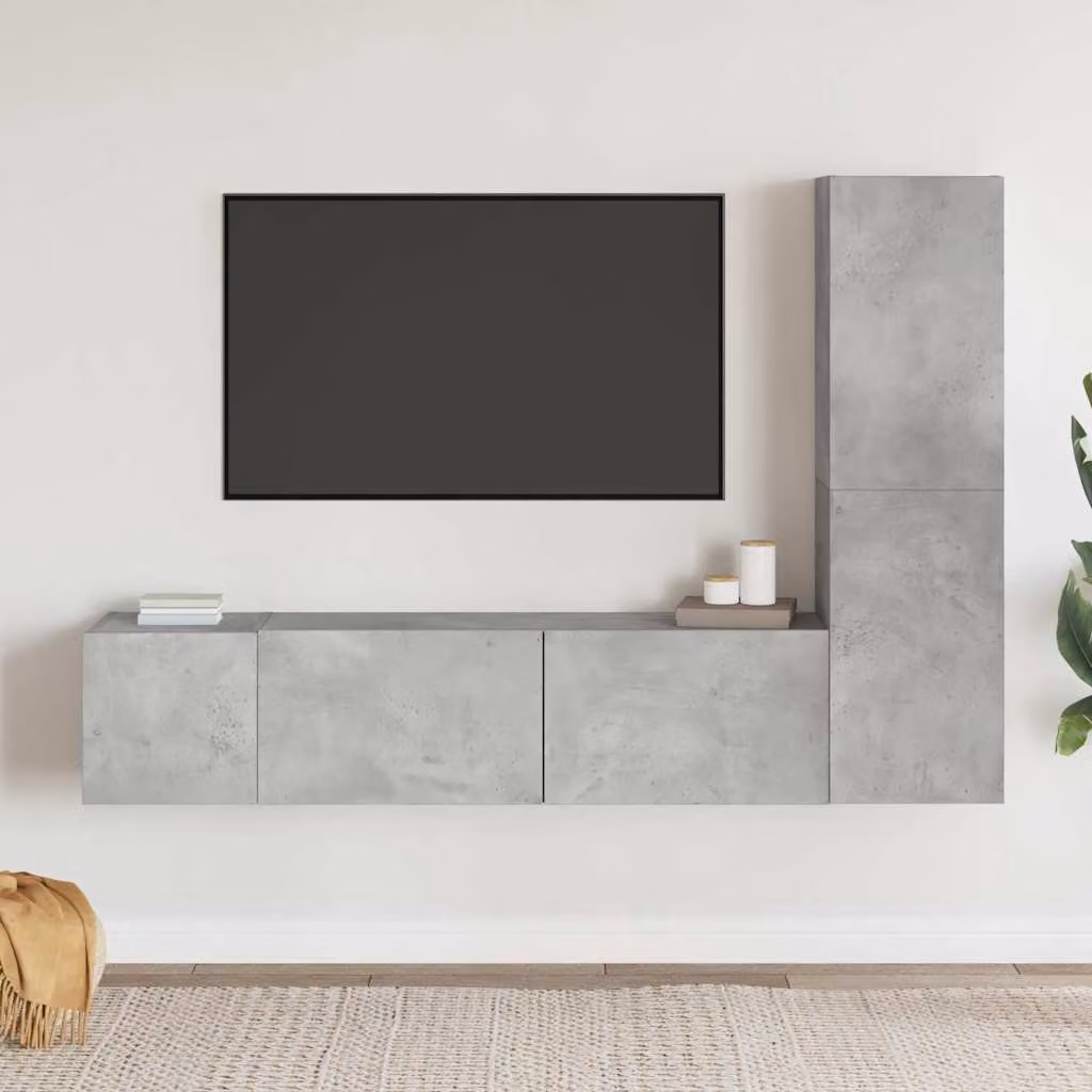 Set di mobili porta TV moderno vidaXL in 3 pezzi, colore grigio cemento, realizzato in legno e MDF per il tuo soggiorno