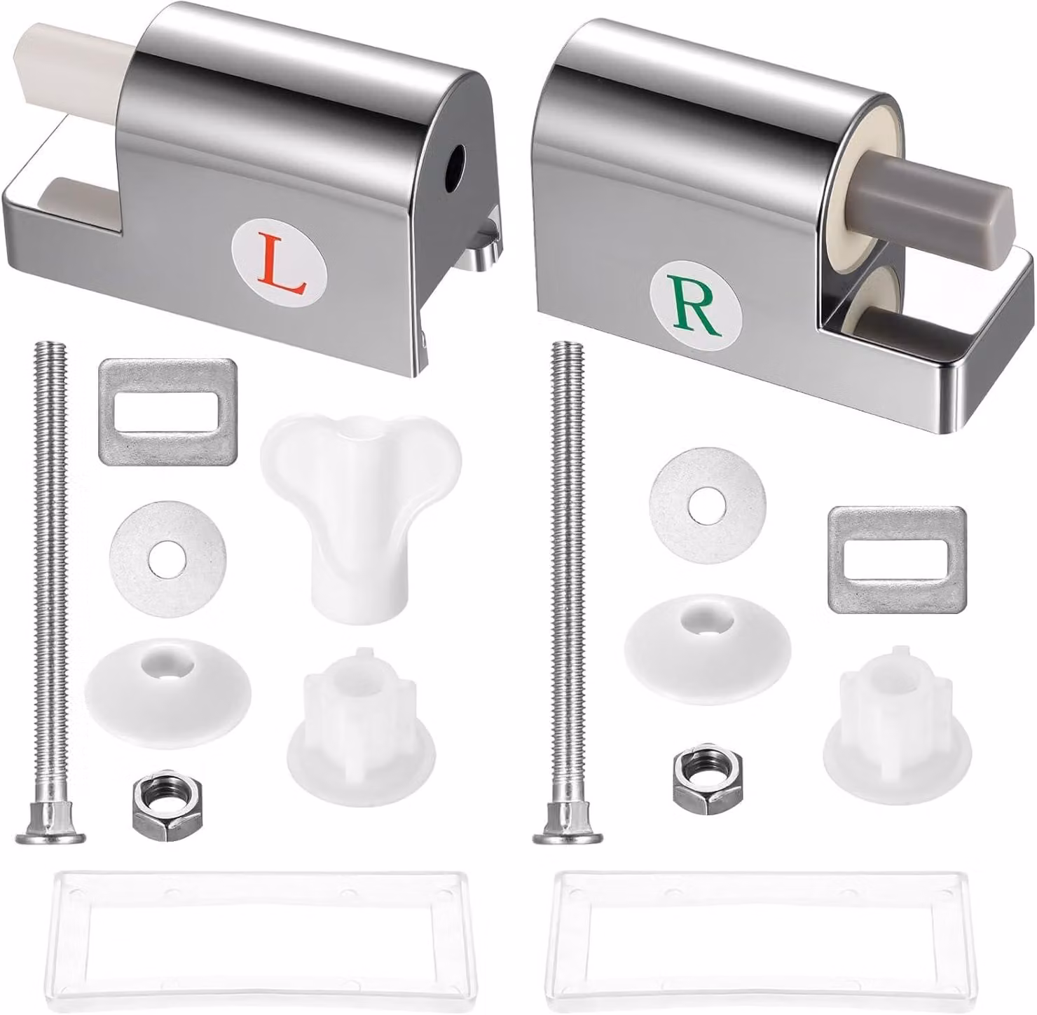 Set di 2 sedili per WC con sistema di fissaggio, chiusura ammortizzata, universali, realizzati in ABS e metallo, adatti per diverse tipologie di WC
