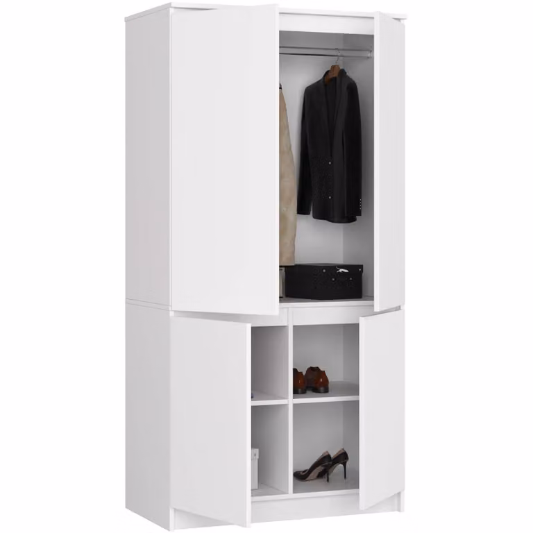 Armadio S90 da 90 cm, guardaroba a 4 ante, 4 scomparti, altezza 180 cm, profondità 51 cm, CLP