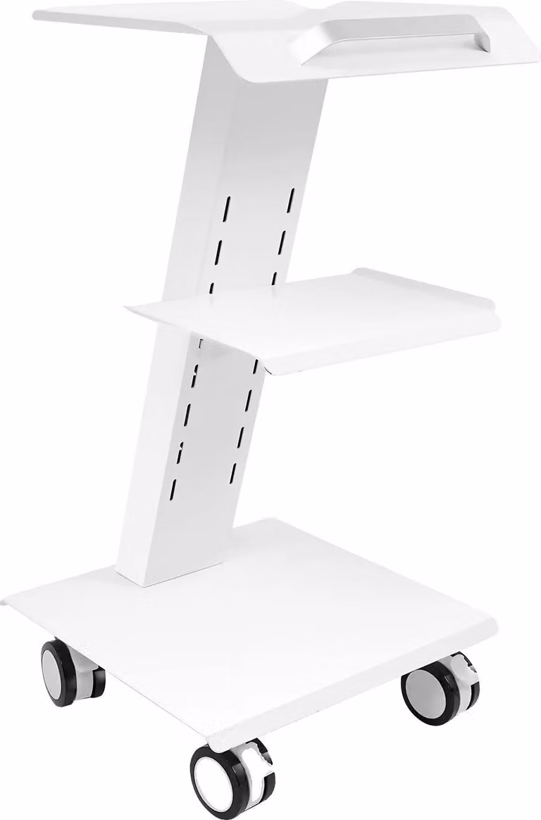 Carrello portautensili a tre livelli, con capacità massima di 100 kg, alimentazione elettrica tramite cavo, dimensioni compatte 41*36*77 cm, dotato di 3 prese di corrente integrate