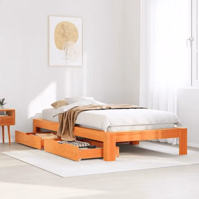 Giroletto senza Materasso-Struttura Letto Marrone Cera 90x200 cm Massello Pino 438348