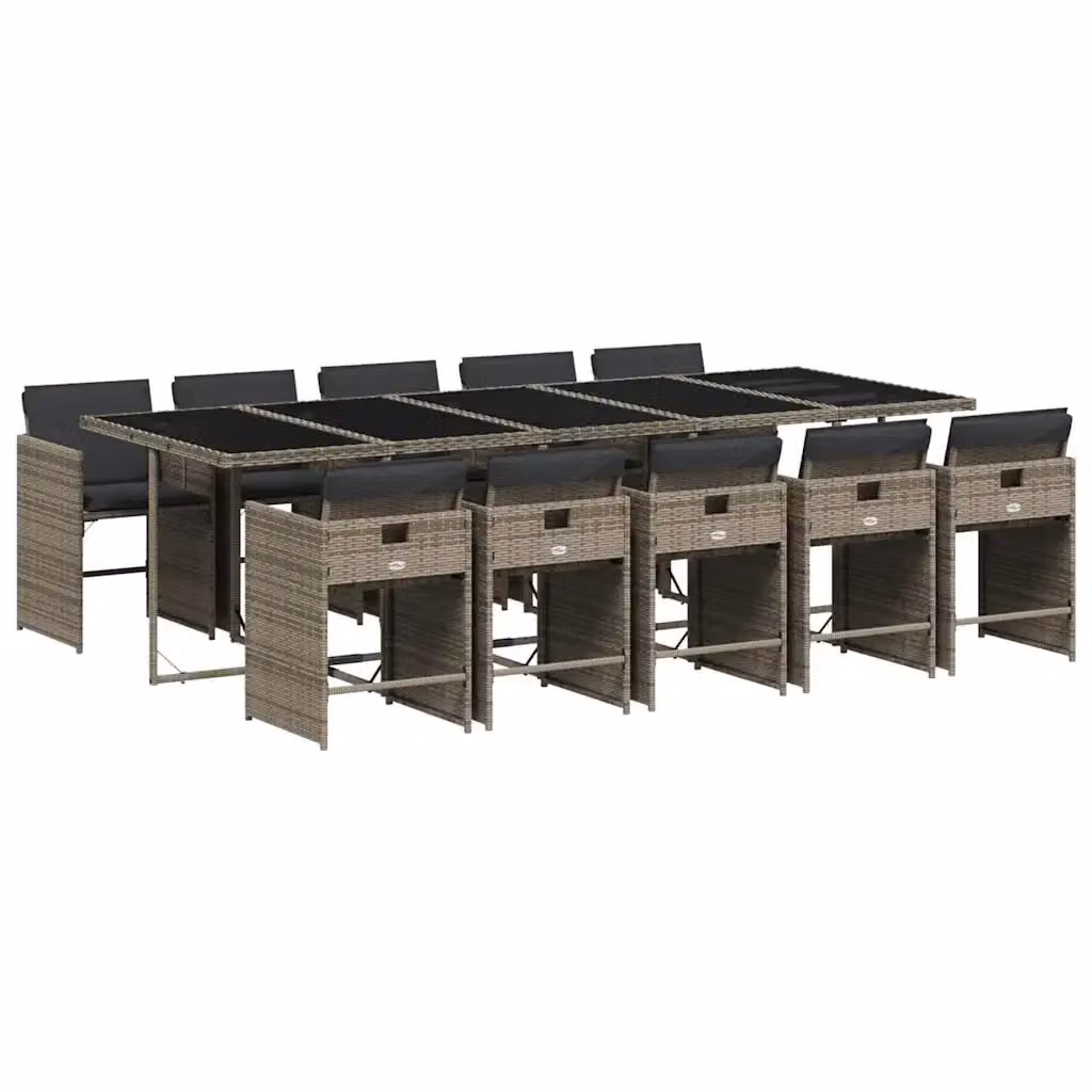 vidaXL Set da Pranzo da Giardino 11pz in Polyrattan con Piano in Vetro e Cuscini Grigio e Nero – 2
