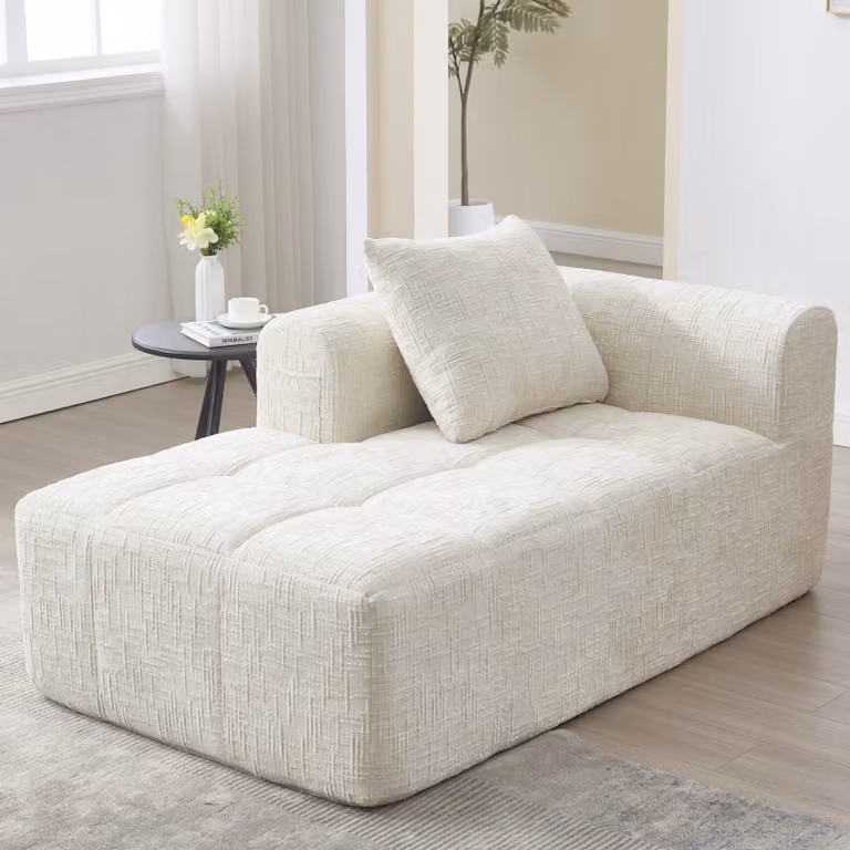 LVHOM Chaise longue divano letto con cuscini, poltrona lounge, poltrona reclinabile, poltrona singola con tasca laterale, divano funzione letto, poltrona per soggiorno, beige