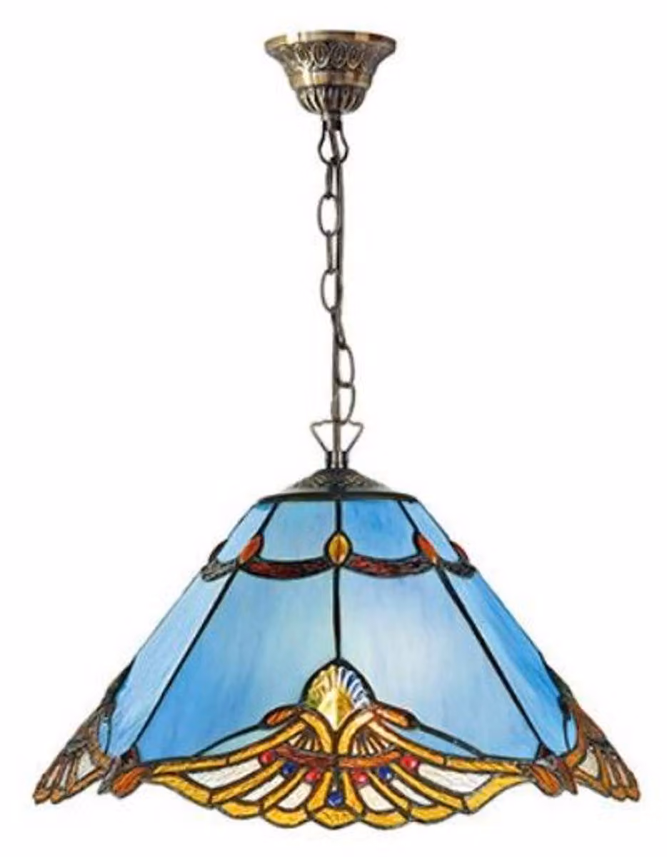 Lampada a sospensione Casa Padrino Tiffany in stile Art Nouveau, blu/multicolore, diametro 40 cm, altezza 82 cm - Lampada a sospensione realizzata a mano