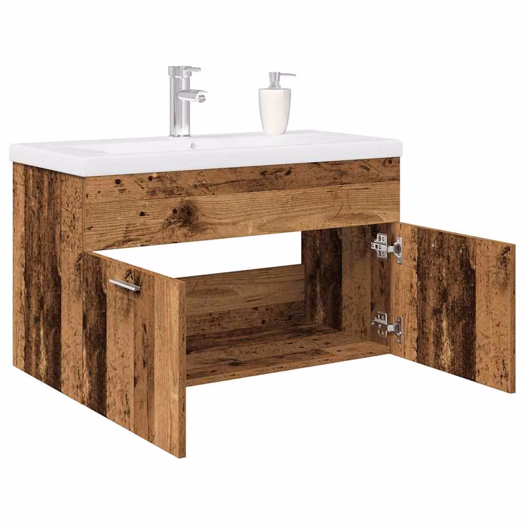 Mobile da bagno sospeso vidaXL in legno bianco e marrone con lavabo integrato e ripiani interni