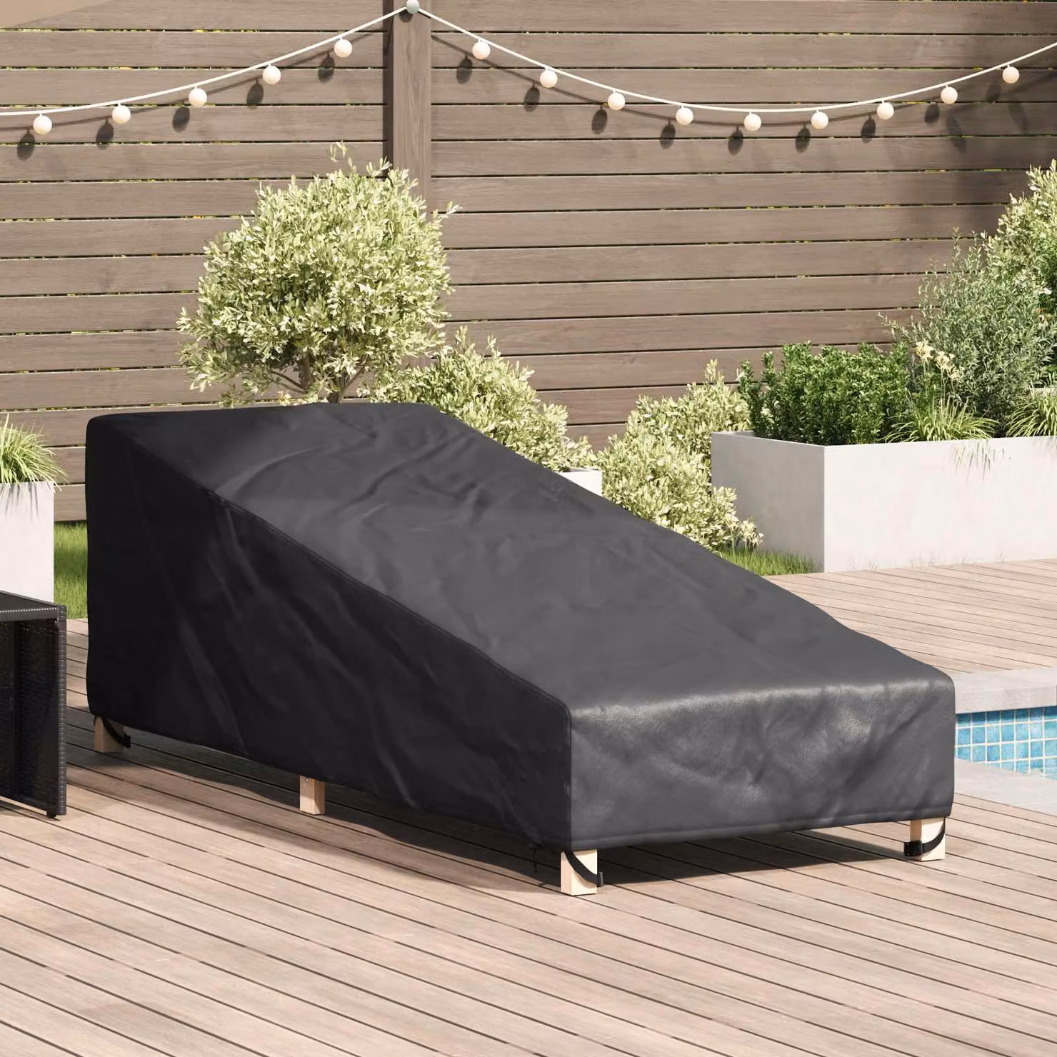 Copertura rettangolare per mobili da esterno vidaXL in poliestere nero L/P/H: 203 x 81 x 63 cm