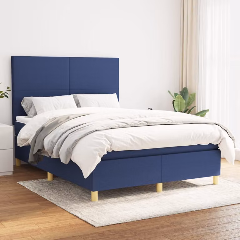 vidaXL Letto Ibrido con Giroletto a Molle e Materasso Pocket, Blu e Bianco, L/P/H: 140 x 190 cm