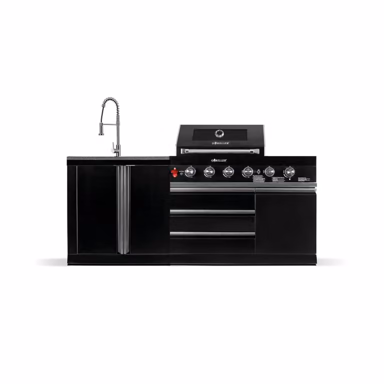 BLACKBACK S8 cucina da esterno, barbecue a gas con lavello, acciaio inox, nero