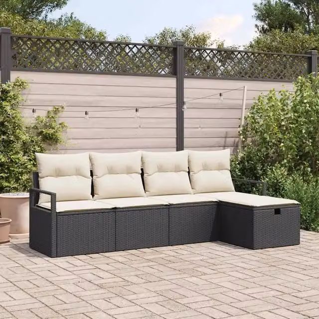 Set di divani 5 pz 5-Numero di posti Nero e Crema polyrattan 3359156