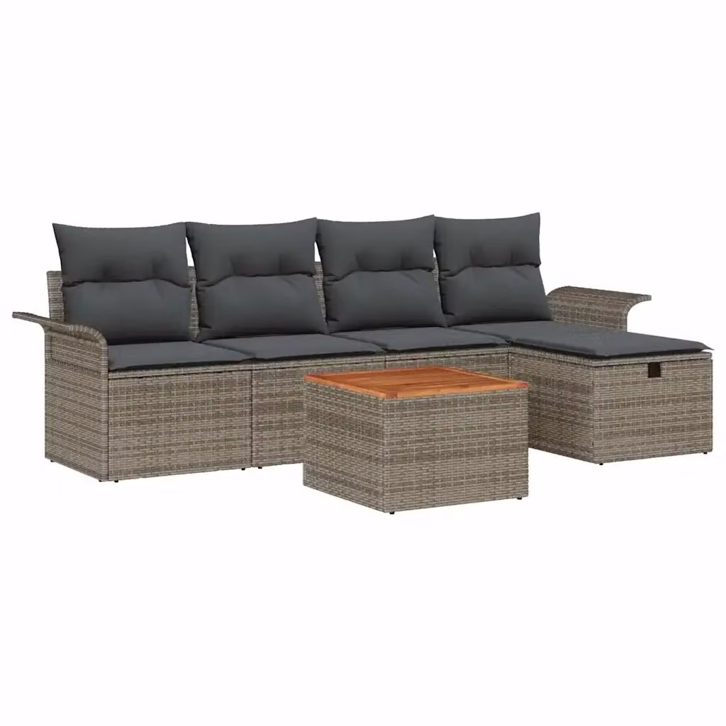 Set Divano da Giardino a L vidaXL in Polyrattan Grigio con Cuscini, 6 Pezzi – 2