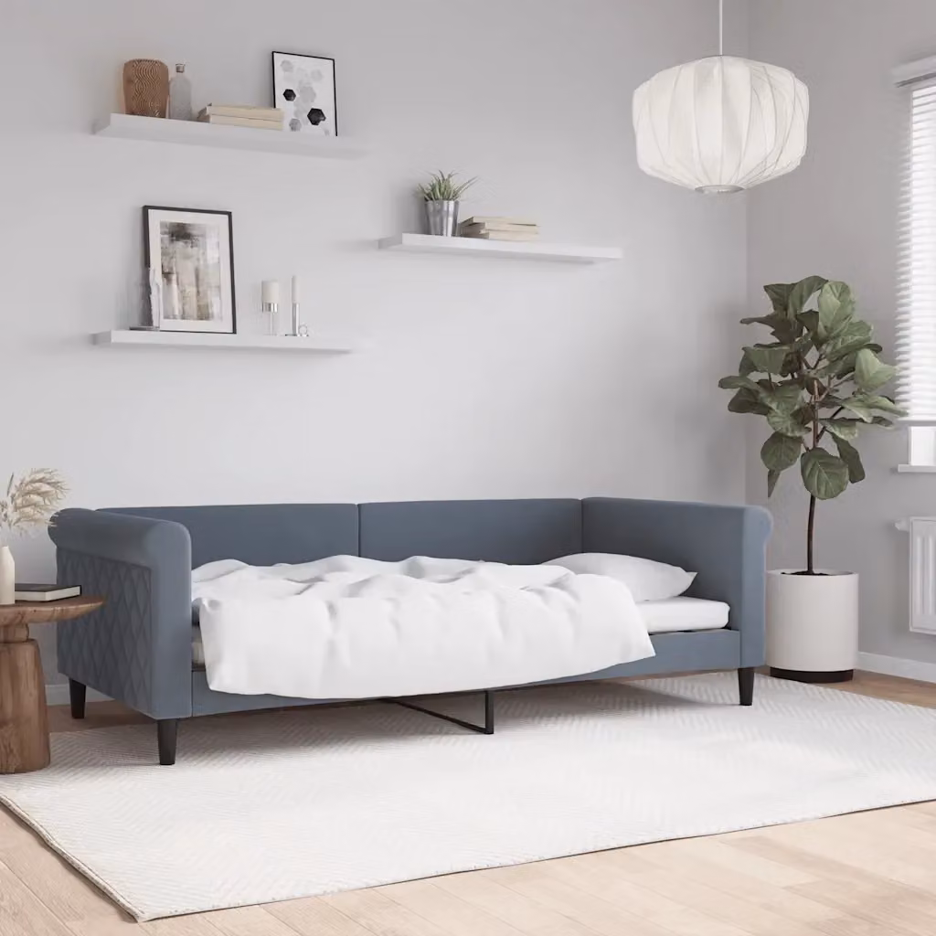 Letto singolo moderno in velluto grigio per camera da letto o soggiorno, L/P: 90 x 190 cm – 2