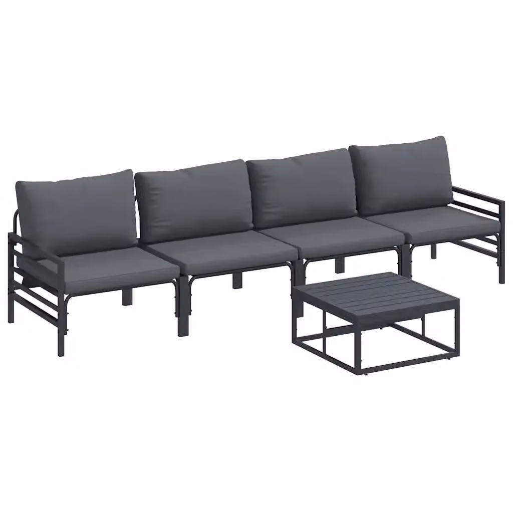 Set Divano da Giardino vidaXL 5 Pezzi in Acciaio Verniciato Antracite con Cuscini Imbottiti e Tavolino – 2