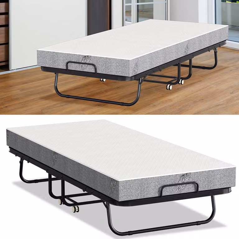 Ikodm Letto pieghevole per ospiti con materasso 90x200 cm Letto pieghevole Letto singolo Materasso pieghevole Letto in metallo Lettino