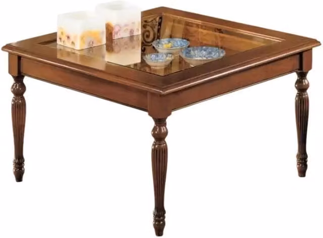 Tavolino bacheca ribalta quadrato vetro legno bassano 80x80x48 - Mobili 2G
