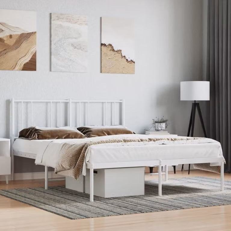 The Living Store Struttura letto con testiera in metallo bianco 140x200 cm