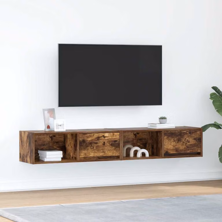 Set di 2 mobili TV sospesi vidaXL in legno multistrato color rovere fumo, design moderno per il tuo soggiorno, L 80 x P 31 x H 25,5 cm