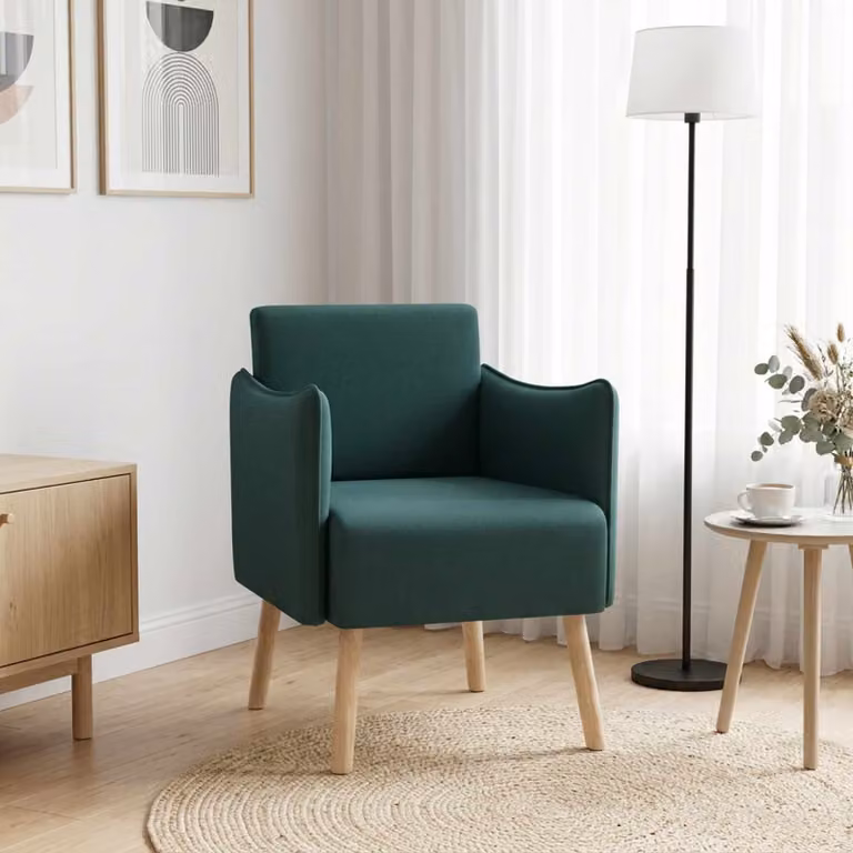 Sedia d'accento moderna vidaXL in tessuto verde con braccioli e struttura in legno