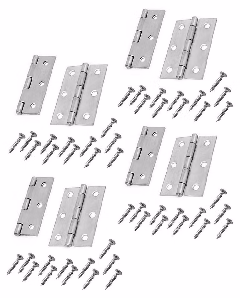 Set di 8 cerniere in metallo, colore argento (64x35 mm)