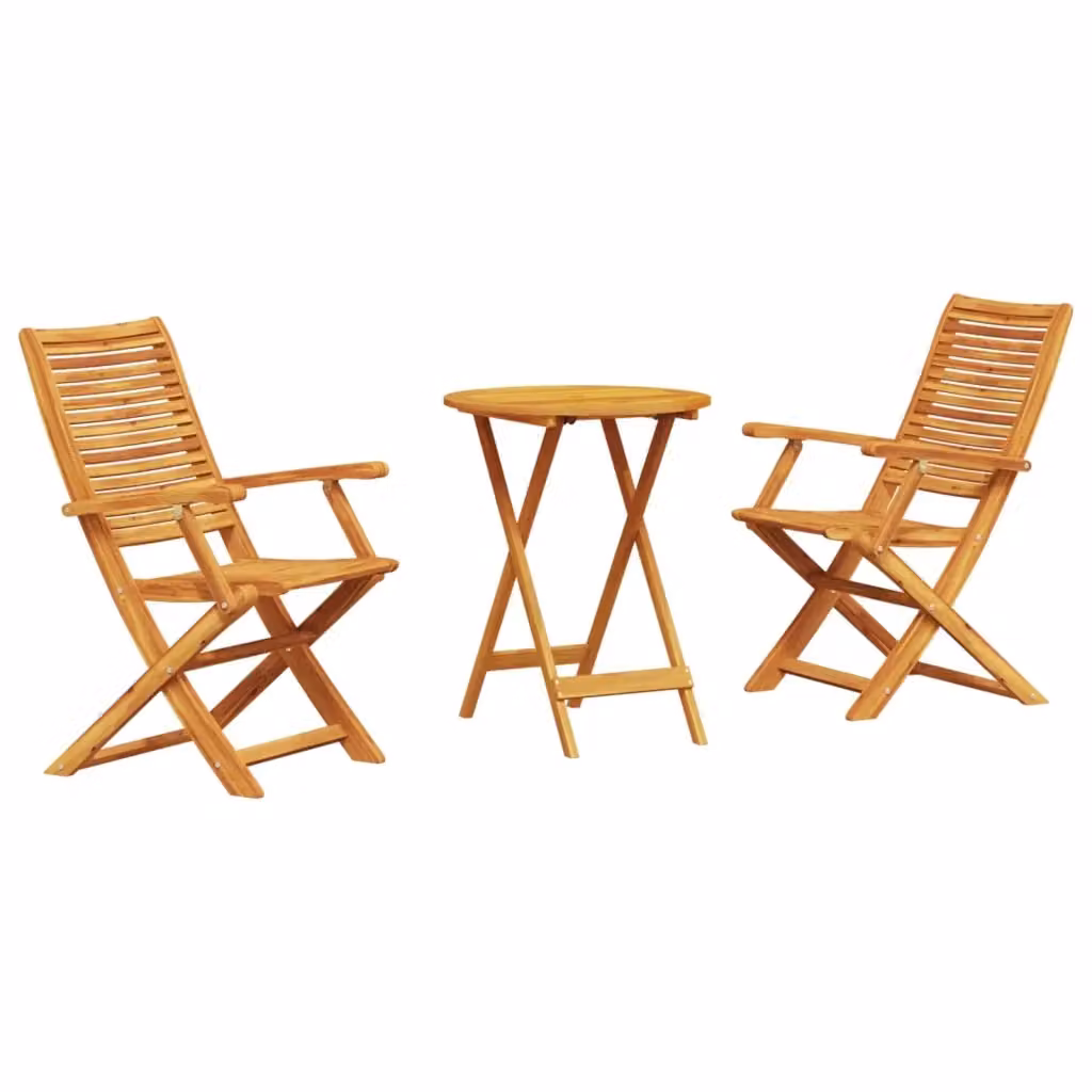 Set Bistro Pieghevole 3 Pezzi vidaXL in Legno di Acacia Marrone per Giardino e Terrazzo – 2