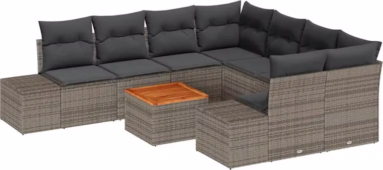 Set Divano da Giardino con cuscino 9 pcs Grigio polyrattan