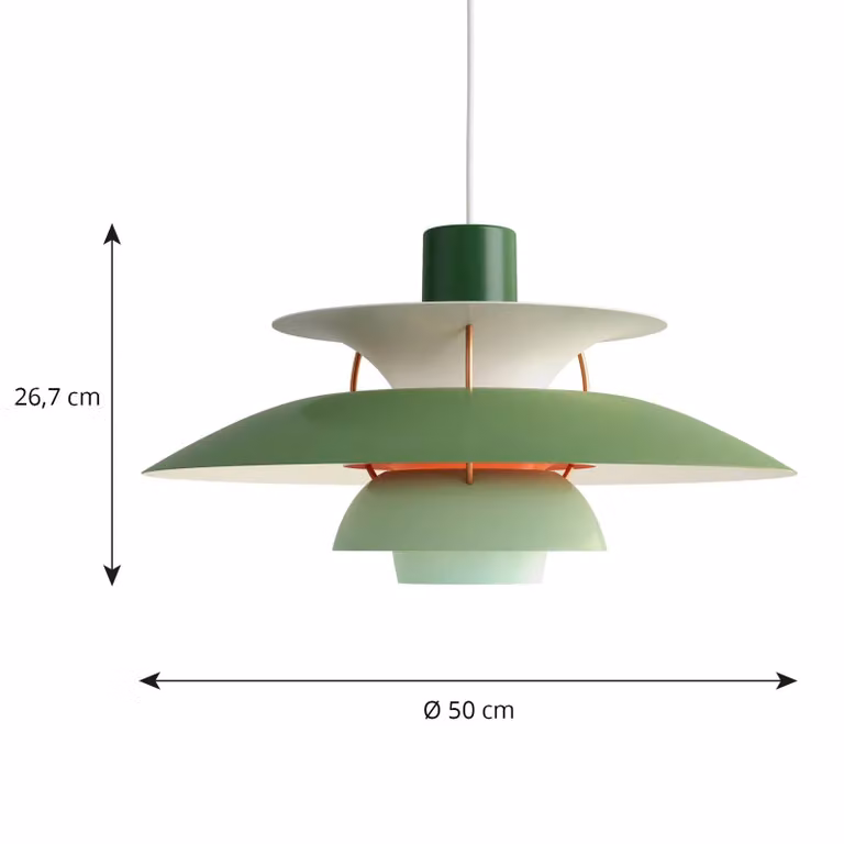 Louis Poulsen Lampada a sospensione PH 5 500, dimmerabile, Verde, Soggiorno / Sala da pranzo, Alluminio, Design, Lampada a sospensione