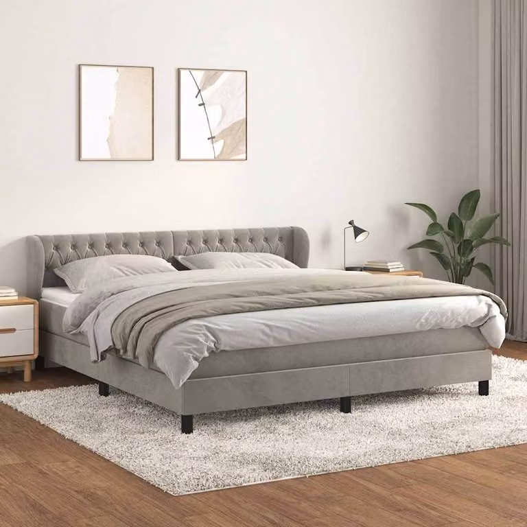 vidaXL Giroletto a Molle con Materasso in Velluto Grigio Chiaro L/P/H: 160 x 200 cm