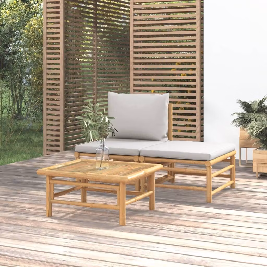 Maison Exclusive - Set da giardino 3 pezzi con cuscini grigio chiaro in bambù