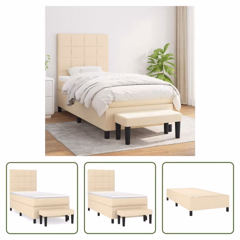 The Living Store Letto a molle con materasso crema 90x190 cm in tessuto