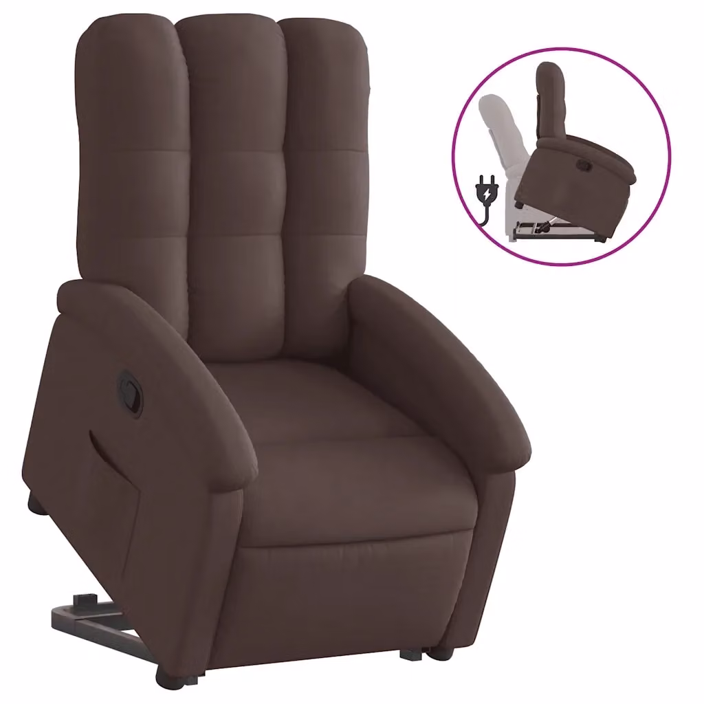 Poltrona Alzapersona Reclinabile vidaXL in Tessuto Marrone con Assistenza Elettrica per Senior – 2