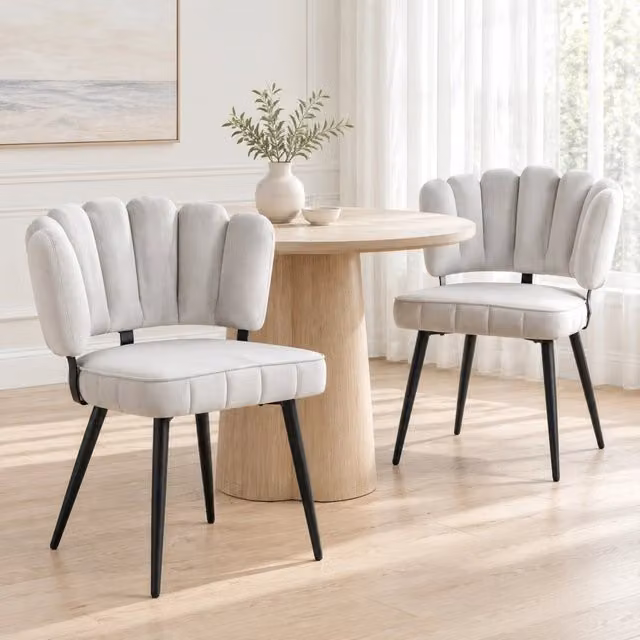 Set di 2 sedie da pranzo in velluto grigio chiaro