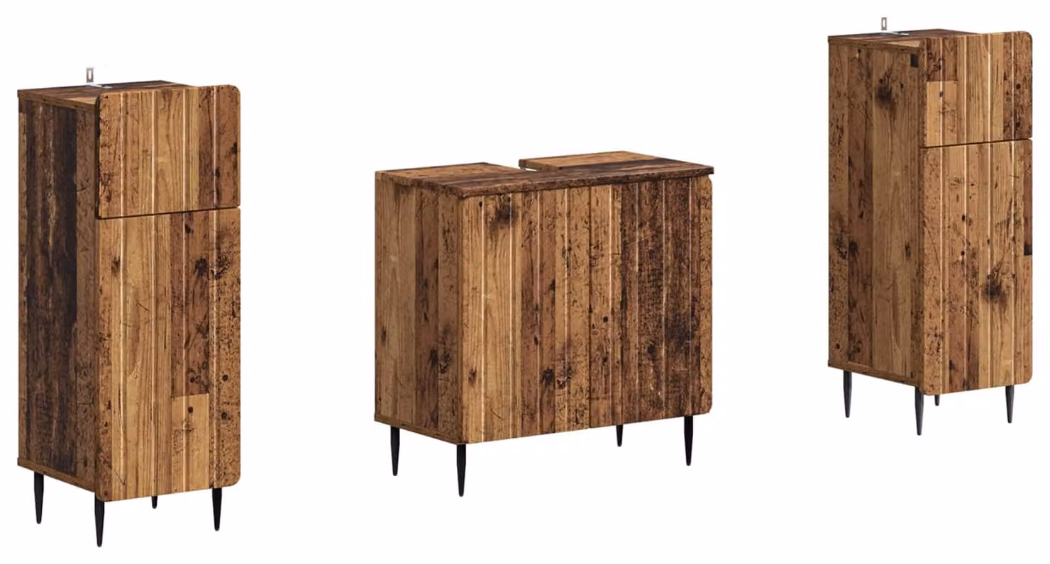 Set di due mobili da bagno in legno riciclato, modello ZWOLLE