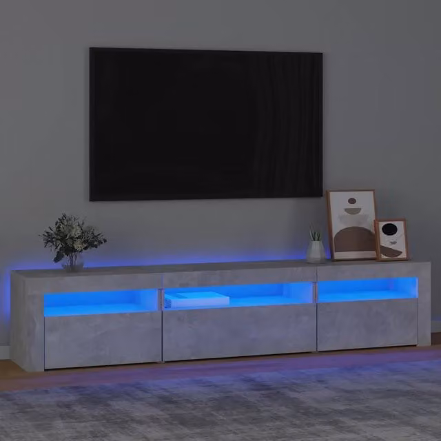Mobile Porta TV Moderno vidaXL con Luci LED Integrate Grigio Cemento e Legno L: 195 cm, P: 35 cm, H: 40 cm – 1