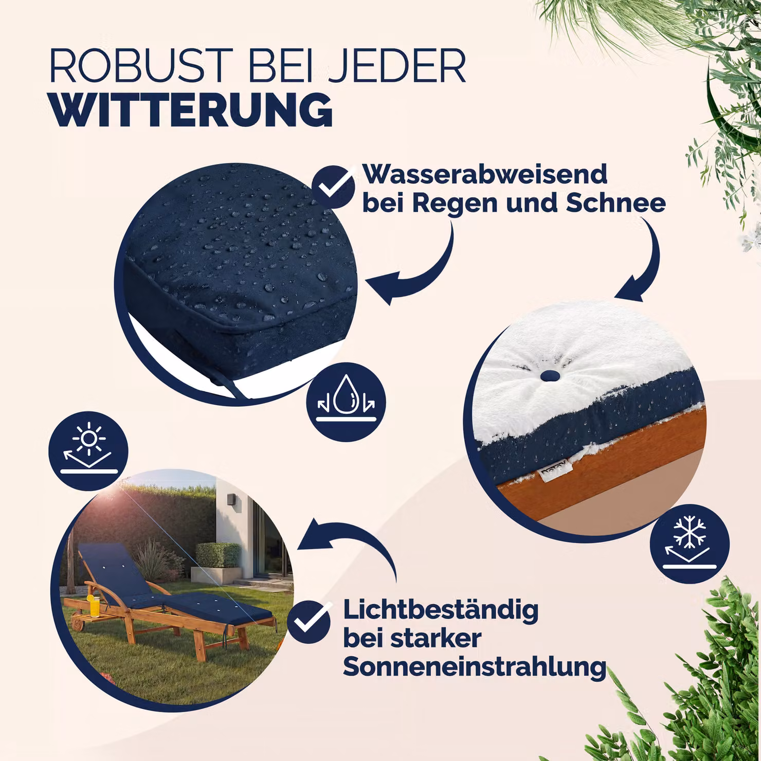 Materassino per sdraio blu in poliestere idrorepellente L: 195 cm, P: 55 cm, H: 5 cm – 3