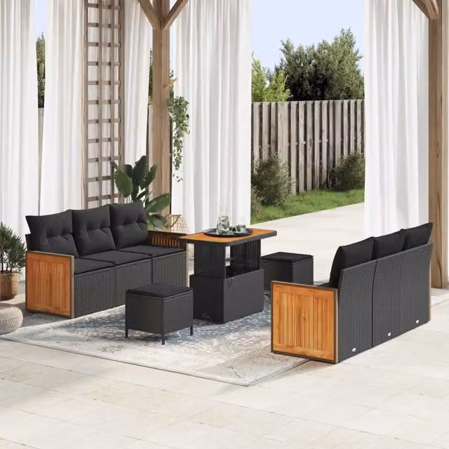 Set Divano da Giardino 9 pz 8-Numero di posti Nero 3363259