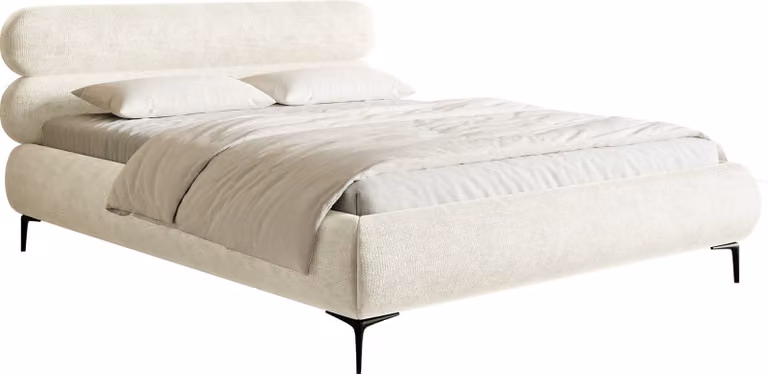Selsey Roule - Letto imbottito con contenitore, bianco crema con piedini neri, 160 cm