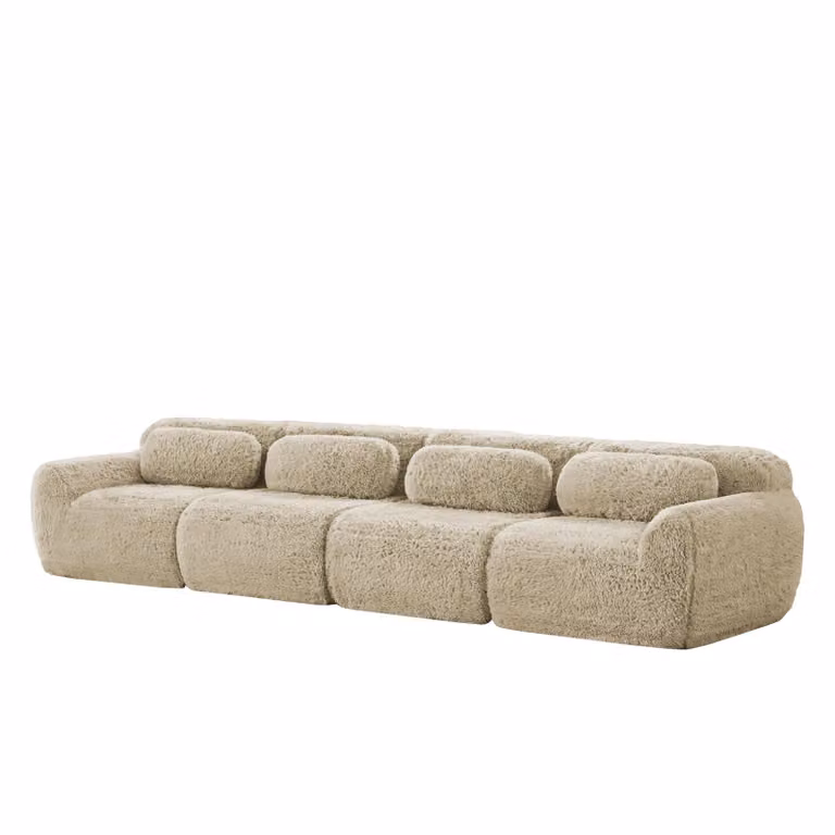 AIORBER Divano modulare a 4 posti, tessuto peluche di alta qualità, schiuma altamente elastica, base antiscivolo, supporto ergonomico, kaki chiaro